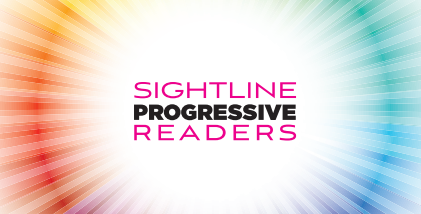 Graphic with the text 'SIGHTLINE PROGRESSIVE READERS' centered over a bright white burst with rainbow light rays radiating outward.